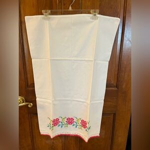 Pair of Handmade & Crosstiched Pillowcases w/Crochet Border 30”x 21” Never Used